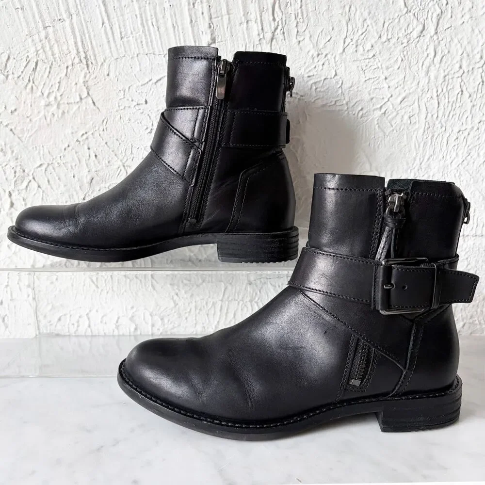 ECCO Shape 25 Sartorelle Ankle Boots Women's 6 Black Leather Side Zip Portugal